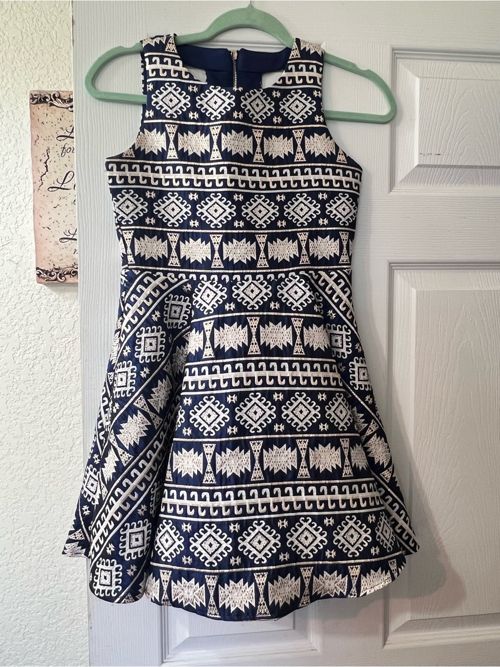GB girls Navy and White Geometric Fit-and-Flare Dress